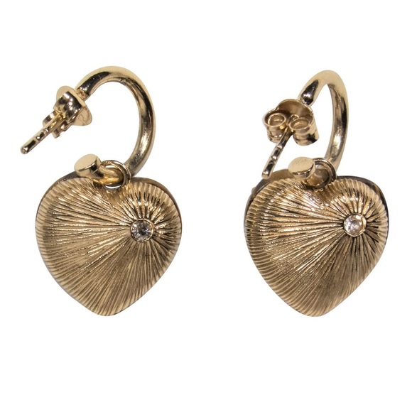 Coach - Gold & Brown Marbled Heart Hoop Drop Earrings - Picture 3 of 8